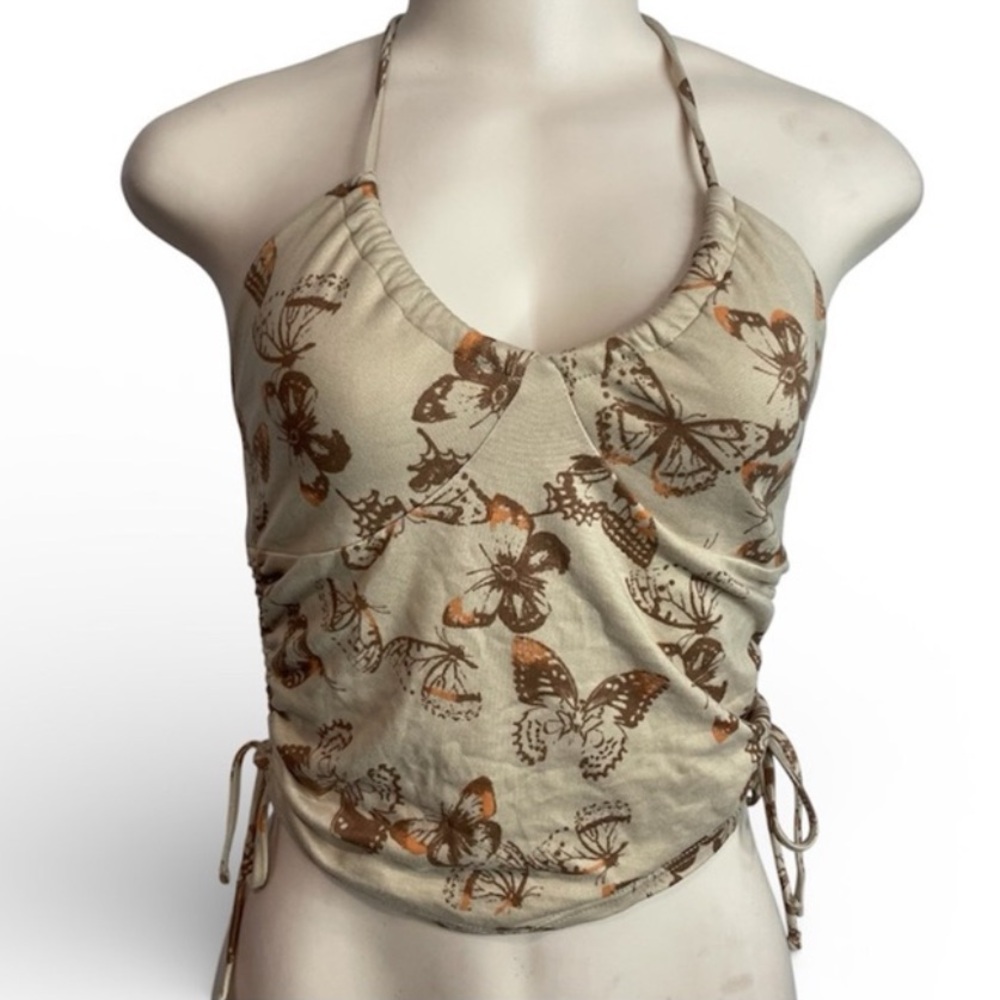 Tan Brown Butterfly Halter Top